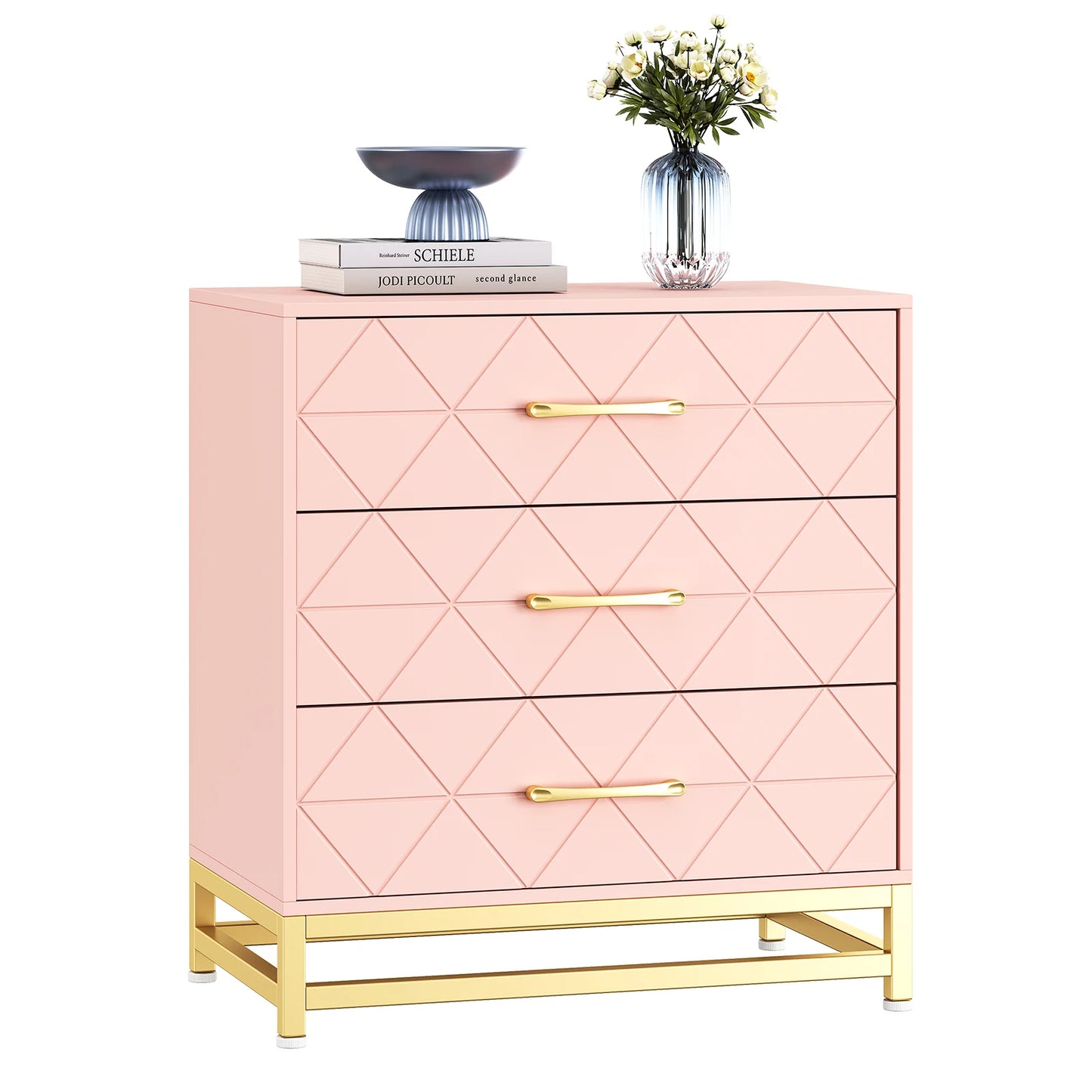 Studyset Three Drawer Dresser Chest of Drawers with Metal Handles