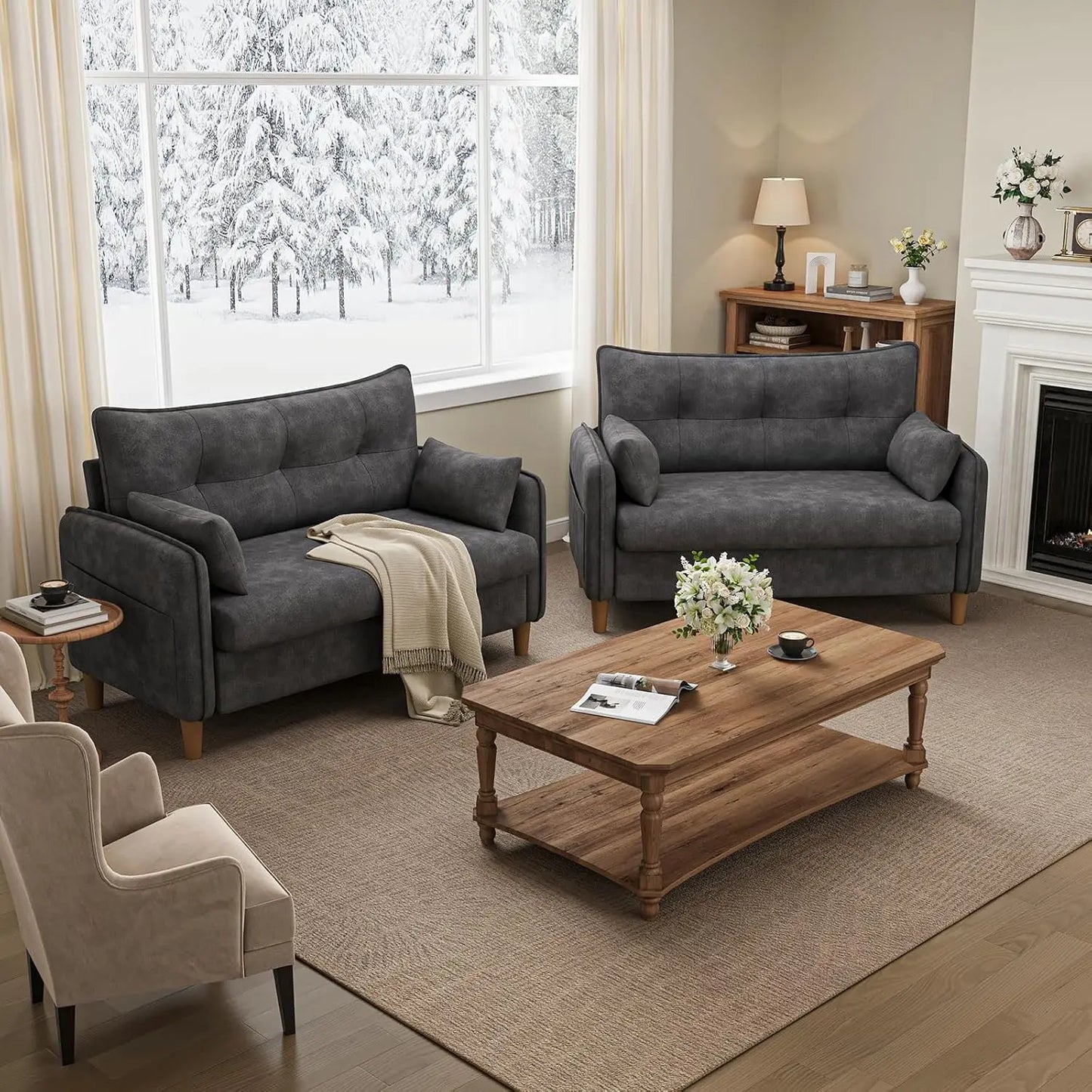 Modern Fabric Tufted Loveseat Sofa for Small Spaces