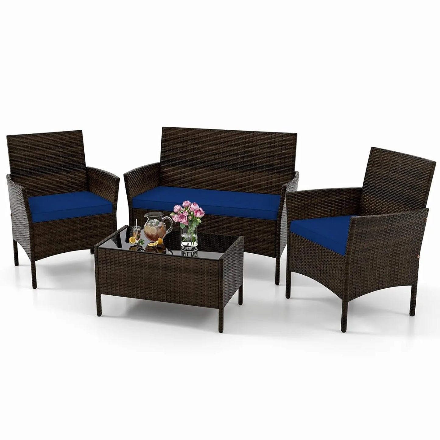 Outdoor Rattan Patio Furniture Set 4 Piece Wicker Conversation Set
