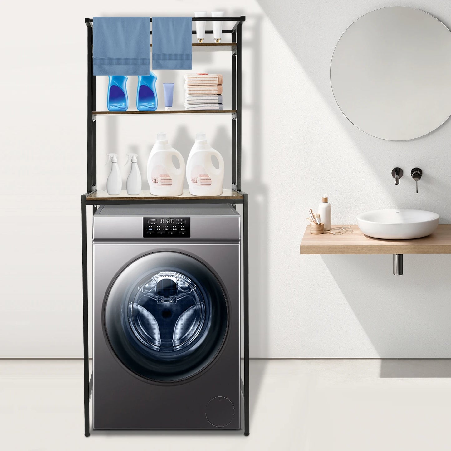 Three Tier Washing Machine And Dryer Storage Shelf For Laundry Room