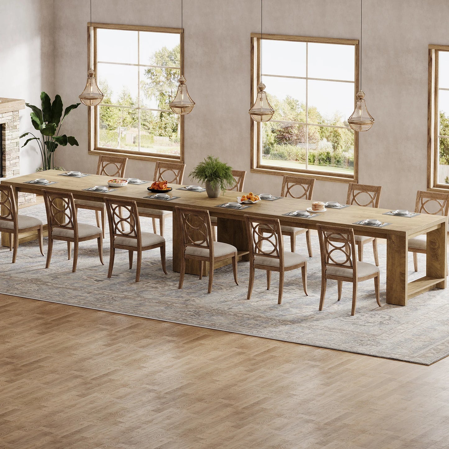 Tribesigns Modern Dining Table With Pedestal Base Rectangular Kitchen