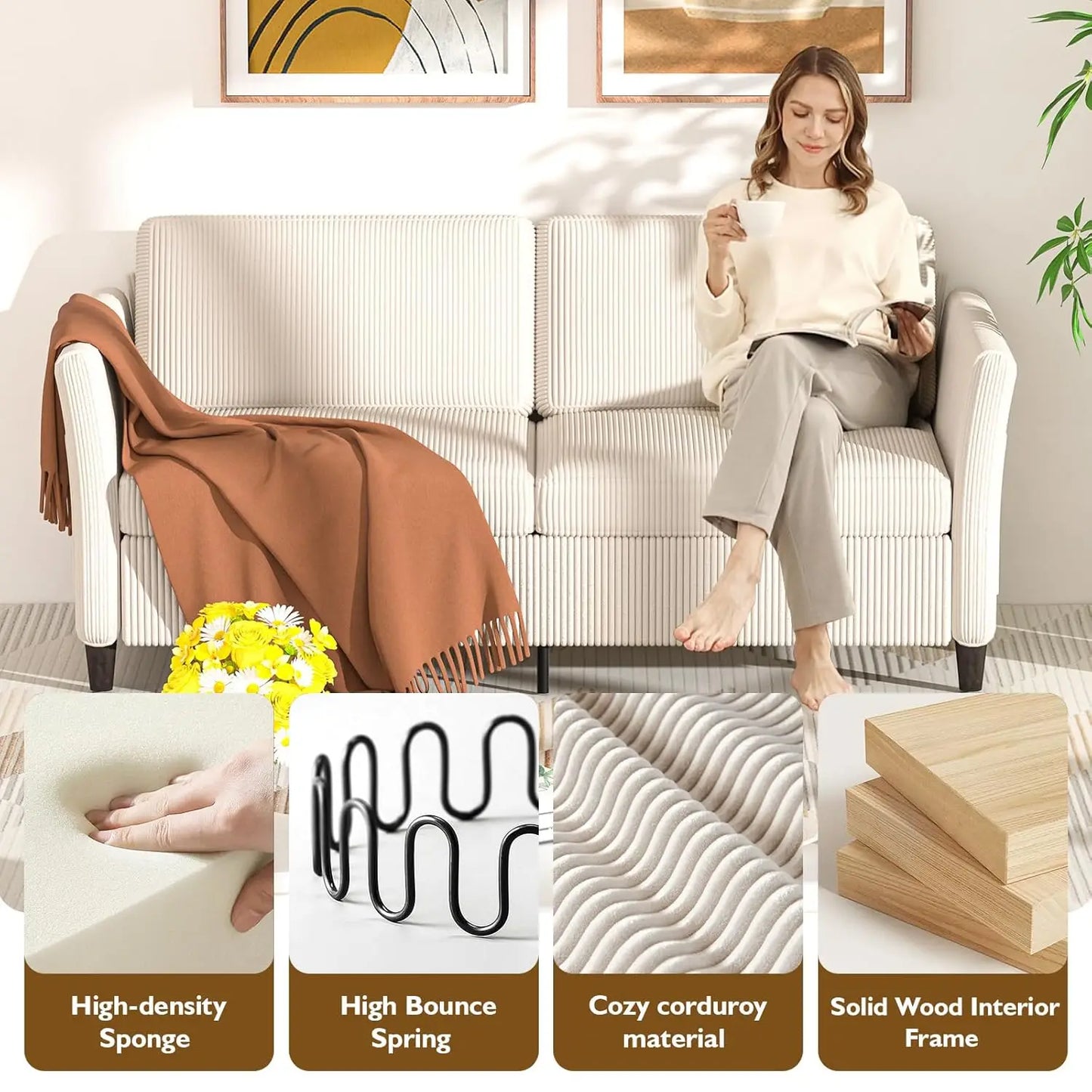 CHENGWEI Corduroy Loveseat Sofa Modern Two Seater Living Room