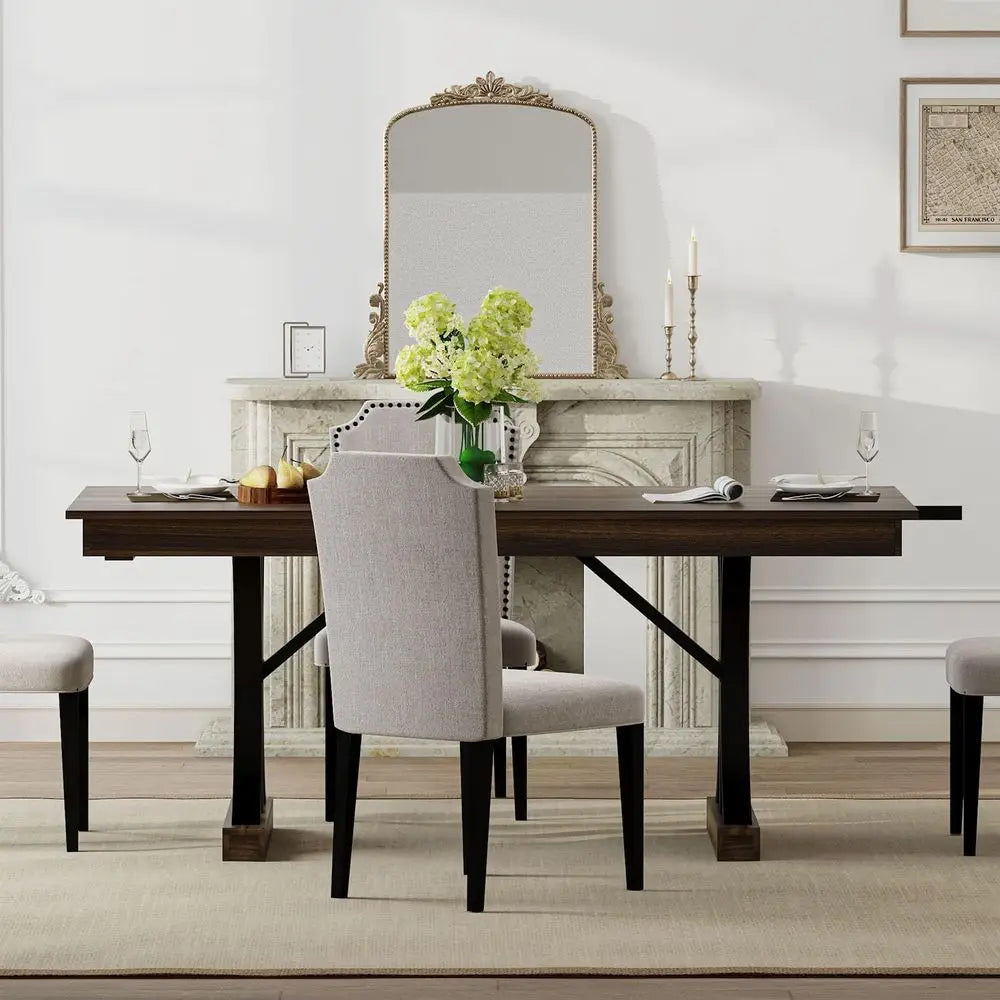 Wooden Dining Table For 6-8 With Double Pedestal Drawers