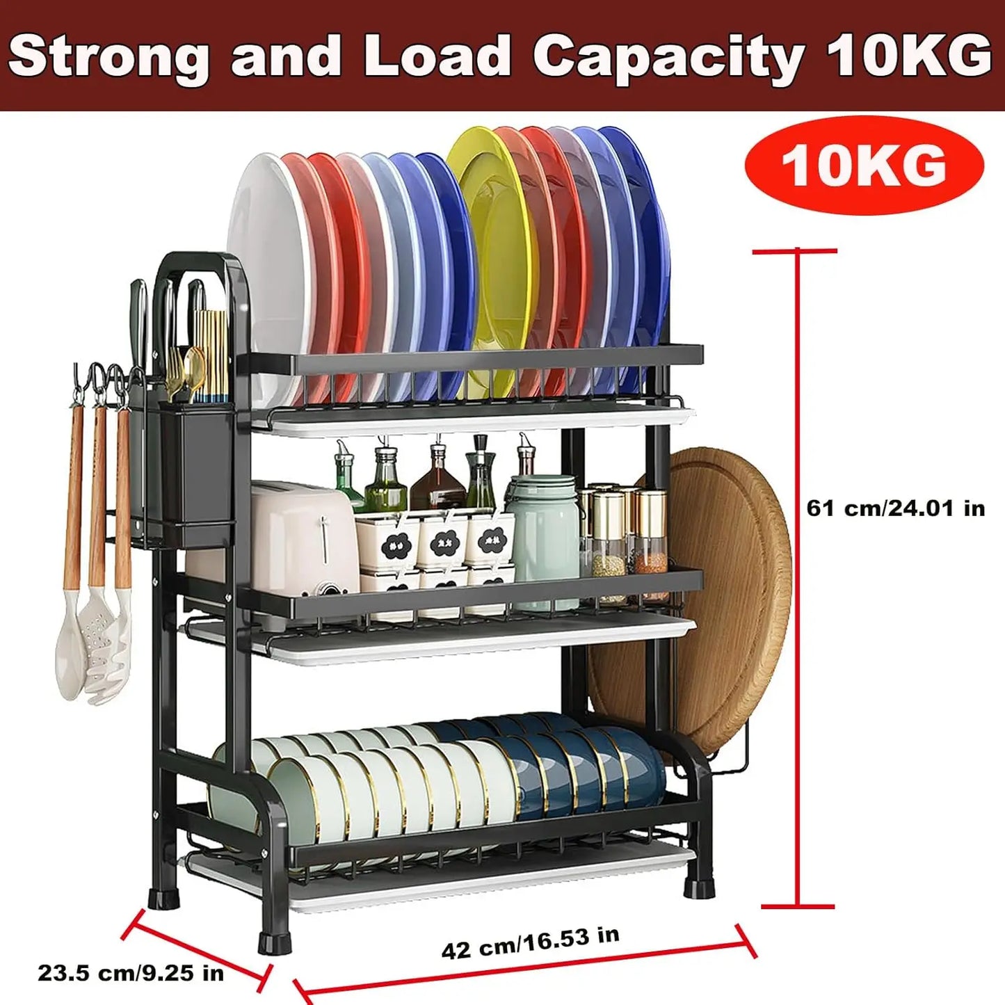 Three Tier Space Saving Kitchen Dish Rack For All Tableware