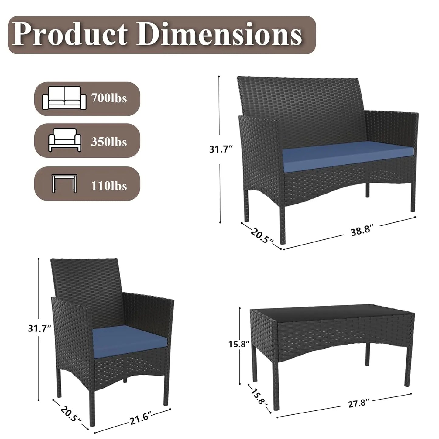 XIAOLANG Outdoor Rattan Conversation Set With Tempered Glass Table