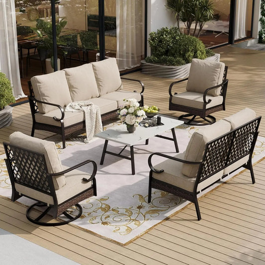 5 Piece Outdoor Patio Conversation Set Seater And Swivel Chairs