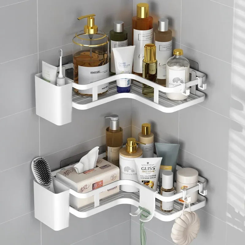 Double Layer Stainless Steel Corner Shelf No Drilling Wall Mount