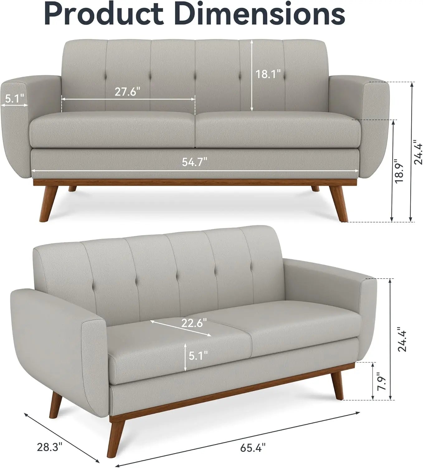 L Shaped Loveseat Sofa Modern Linen Couch For Living Room