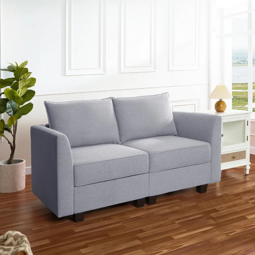 Modular Linen Loveseat Sofa With Extendable Sleeper Bed