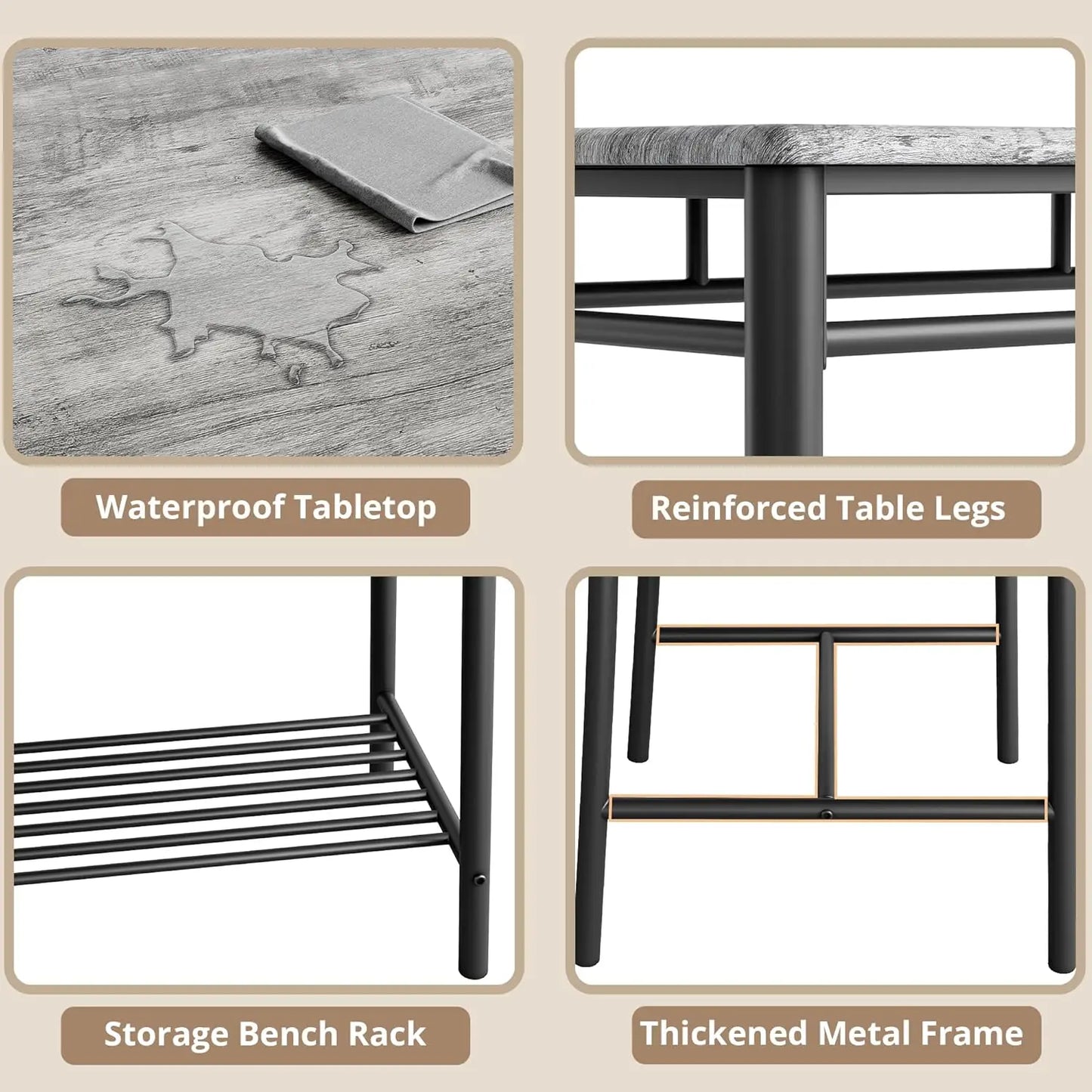 IRONCK Dining Table Set For Small Space With Upholstered Bench And 2 Chairs