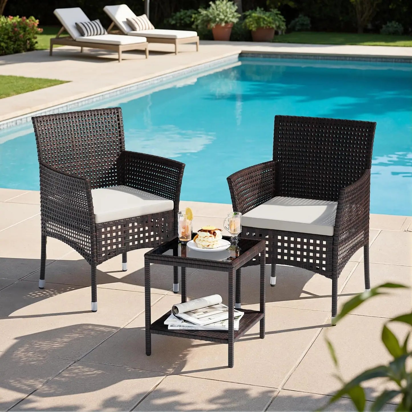 Outdoor Wicker Patio Set With Glass Top Coffee Table