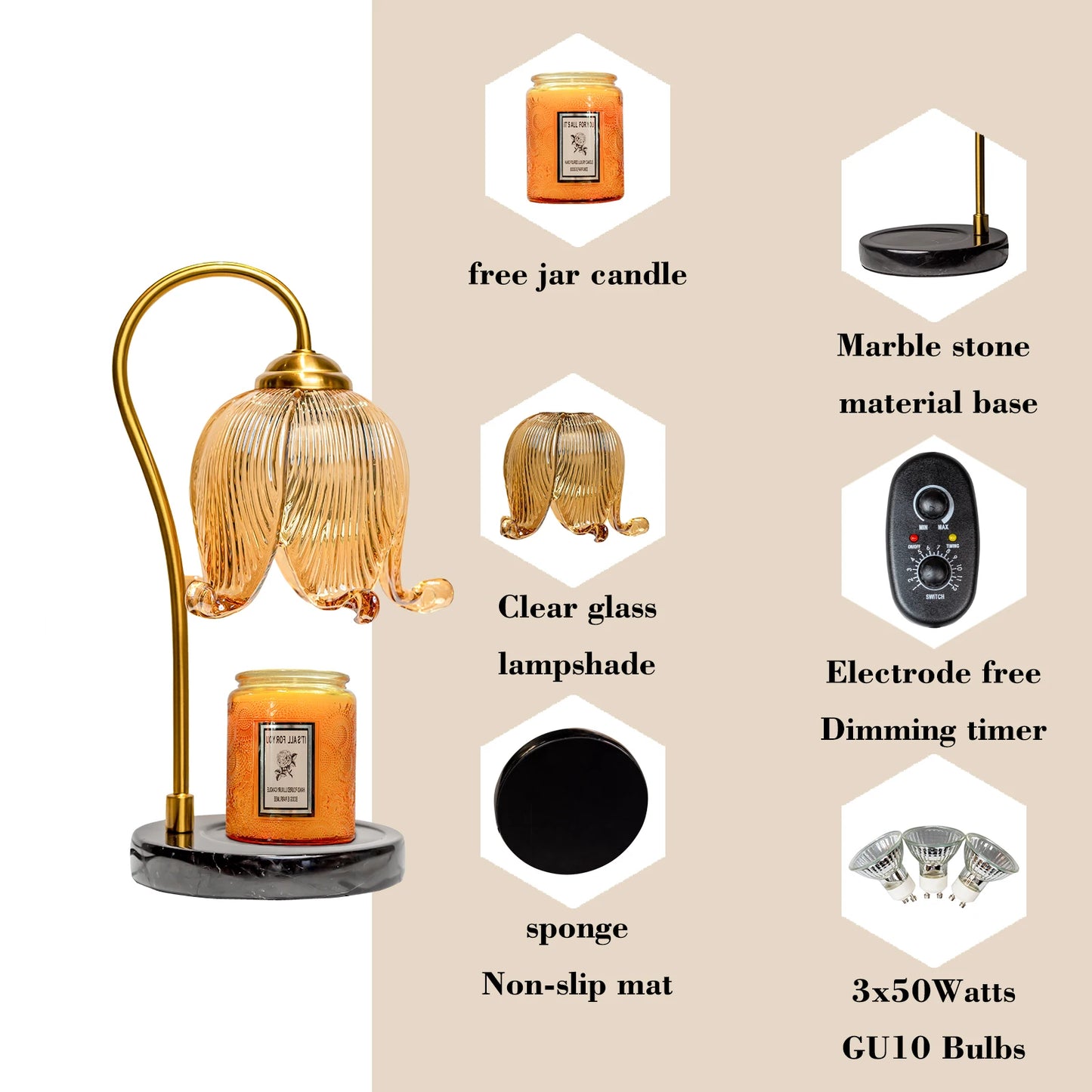 Tulip Flower Warm Candle Lamp Bedside Table Night Light Glass Retro