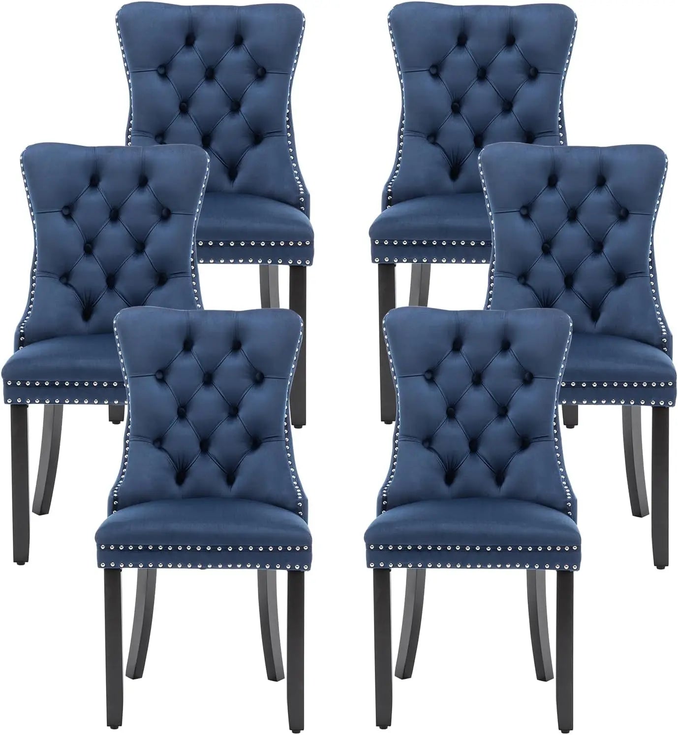Upholstered Wingback Dining Chairs Set of 6 With Nailhead Trim