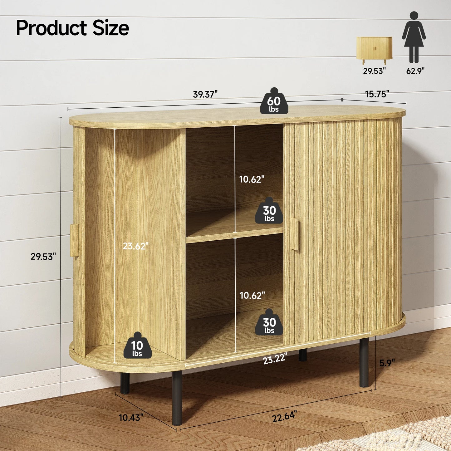 ONBRILL Sideboard Buffet Cabinet With Sliding Door And Adjustable Shelf Storage Unit