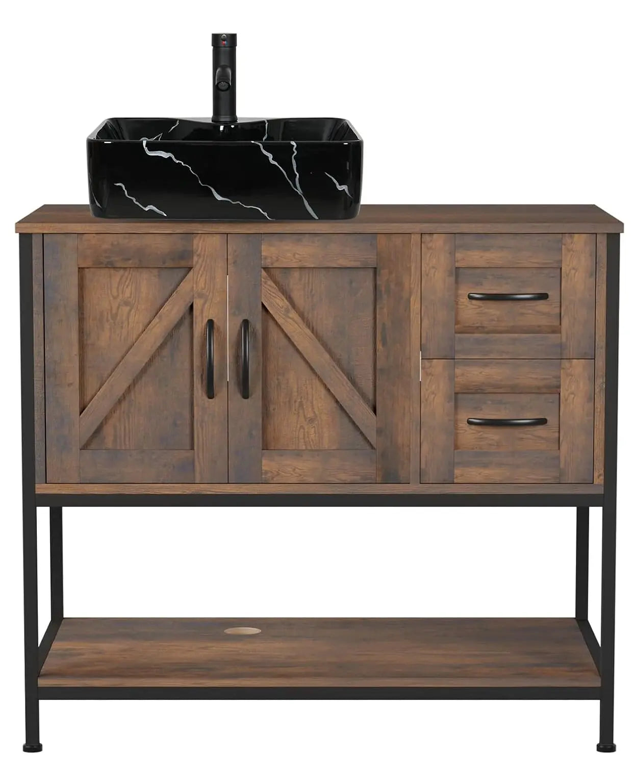 Rustic Farmhouse Bathroom Vanity With Ceramic Vessel Sink