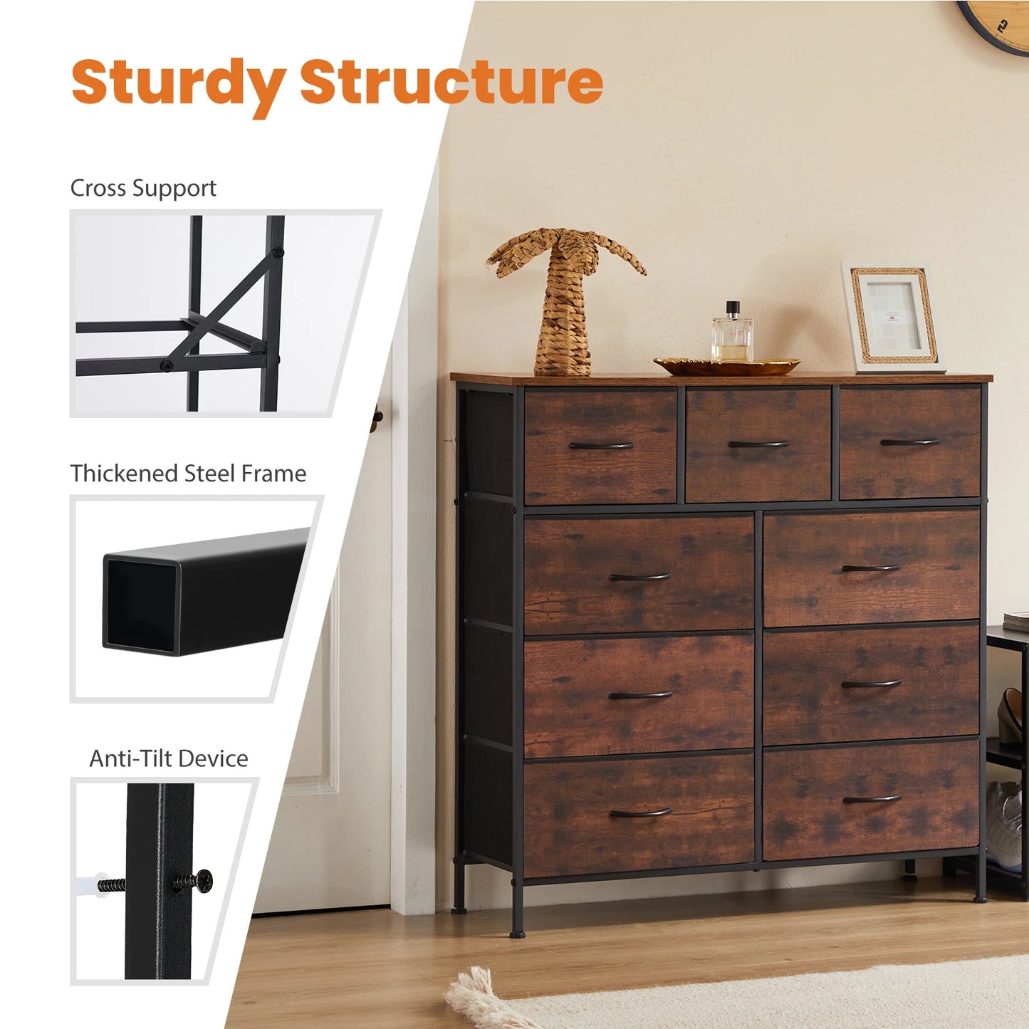 JHK Fabric Storage Dresser With Nine Drawers For Bedroom