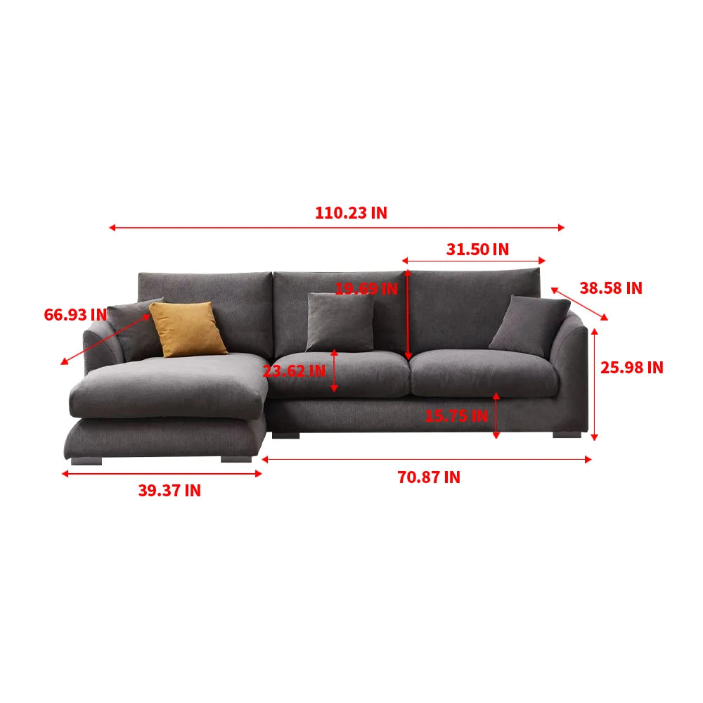 Cloud Down Filled Chaise Sofa L Shaped Recliner Living Room