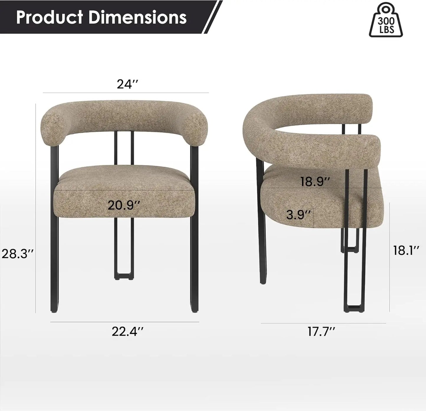 FARINI Set of 2 Upholstered Dining Arm Chairs Bouclé Fabric
