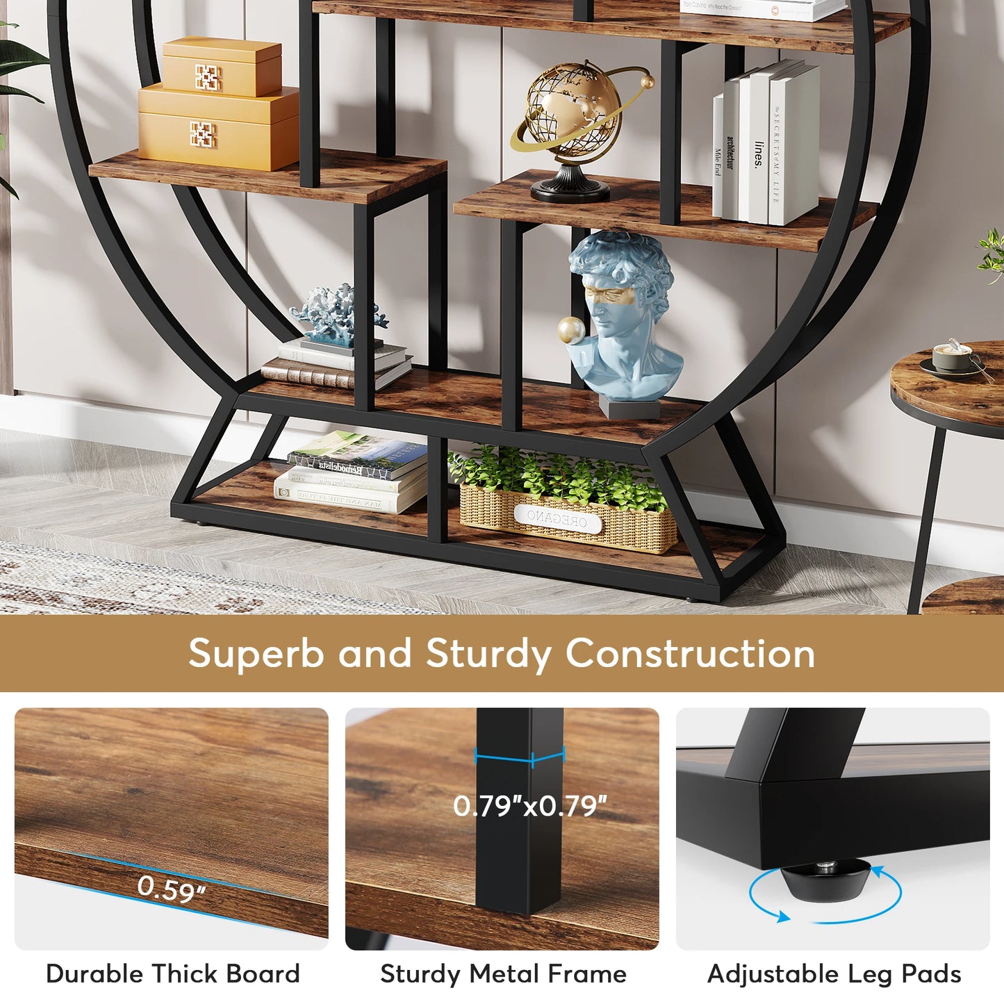 Tribesigns Round Etagere Bookshelf with Five Shelves