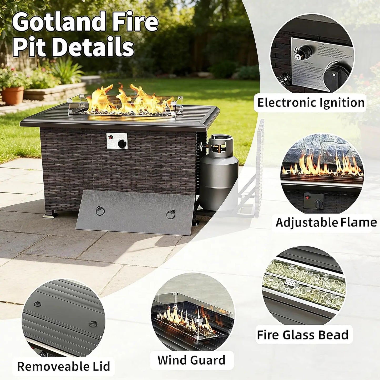 XIAOLANG 7 Piece Patio Furniture Set With Fire Pit Table