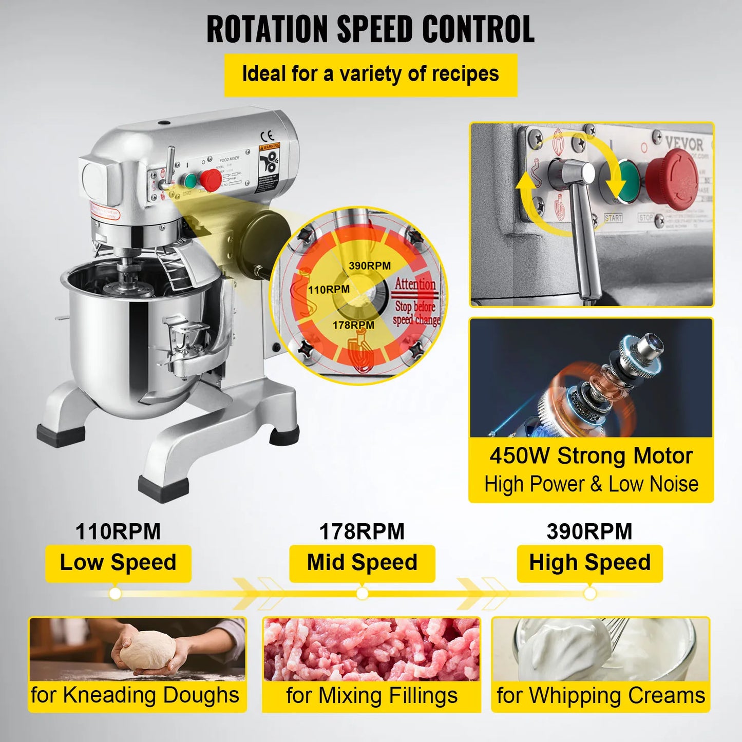 SucceBuy Electric Dough Machine Stainless Steel Commercial Mixer Processor