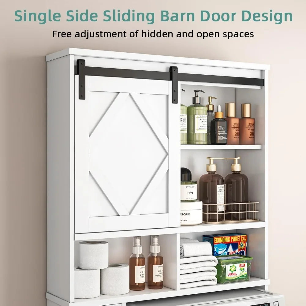 XMSJ Farmhouse Toilet Storage Cabinet With Sliding Barn Door Organizer
