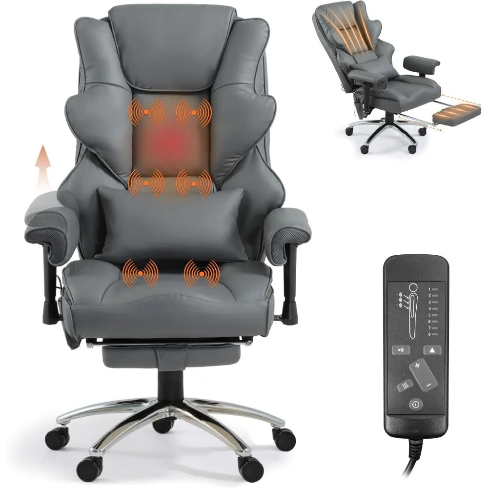 Ergonomic Heated Office Chair With Reclining High Back Leather