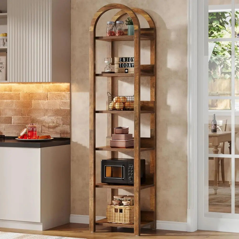 DAFIFY 6-Tier Narrow Bookshelf Arched Bookcase For Small Spaces