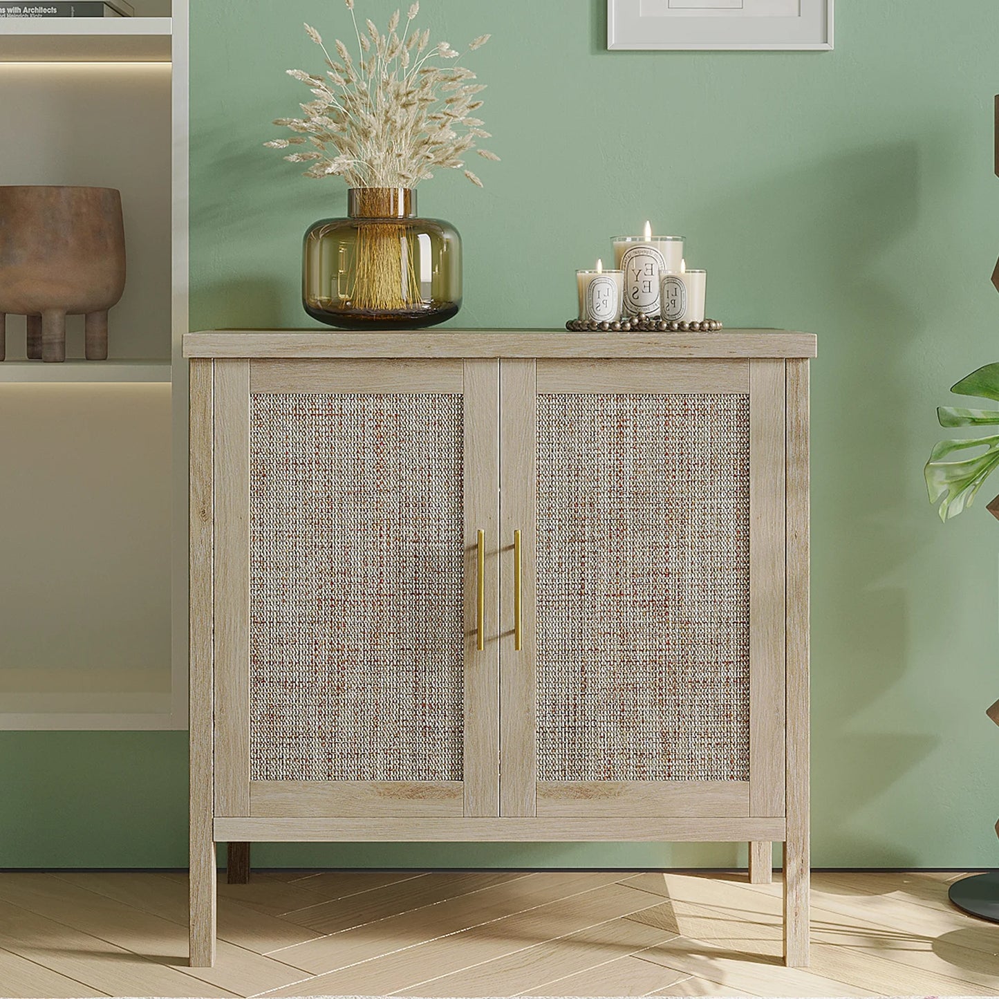 NONEDrawer Rattan Storage Cabinet With Decorated Doors Buffet Sideboard For Hallway Living Room