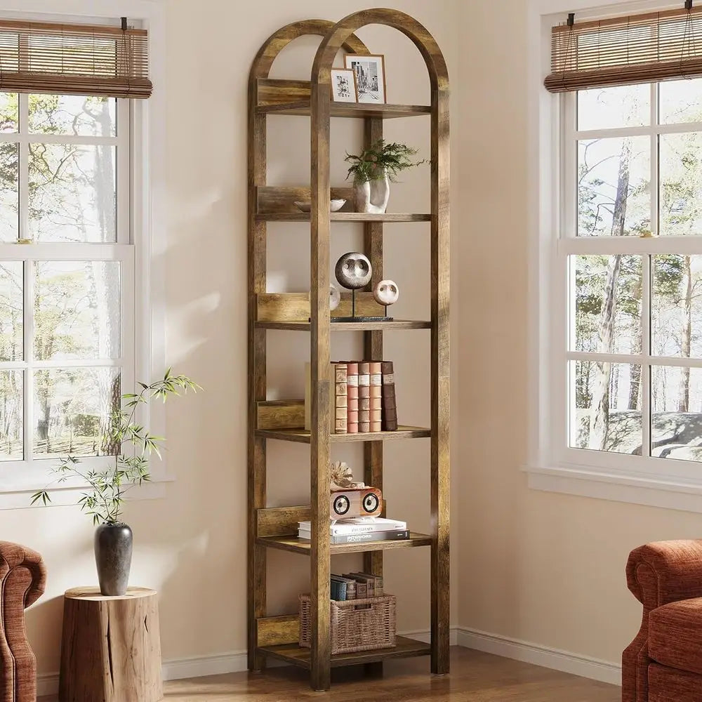 DAFIFY 6-Tier Narrow Bookshelf Arched Bookcase For Small Spaces