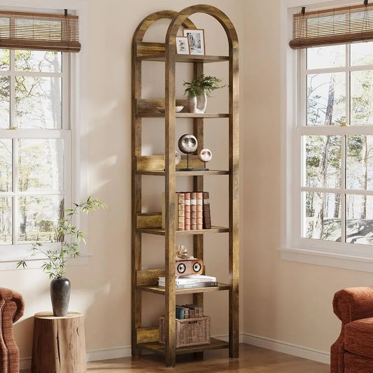 DAFIFY 6-Tier Narrow Bookshelf Arched Bookcase For Small Spaces