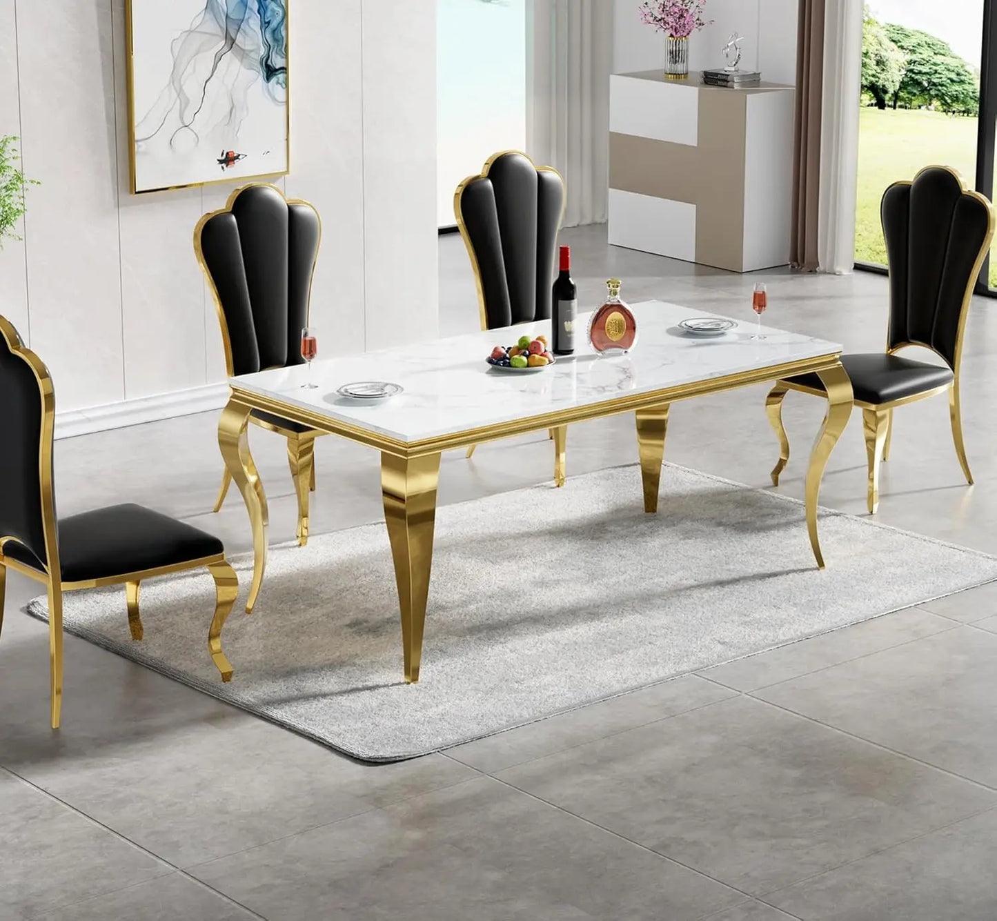 Marble Dining Table With Stainless Steel X Base For GourmetDiningRoomShowcaseExcellence