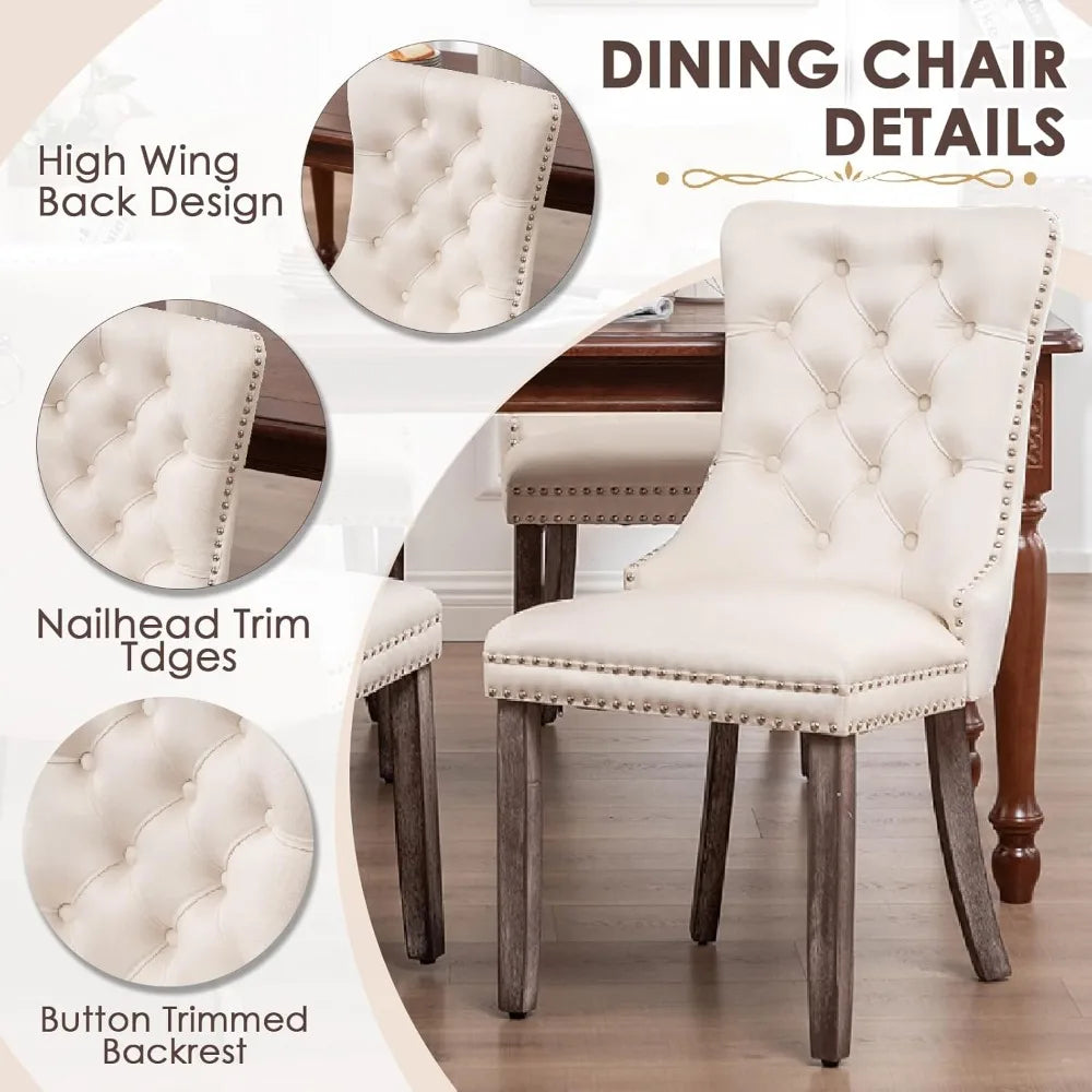 Upholstered Wingback Dining Chairs Set of 6 With Nailhead Trim