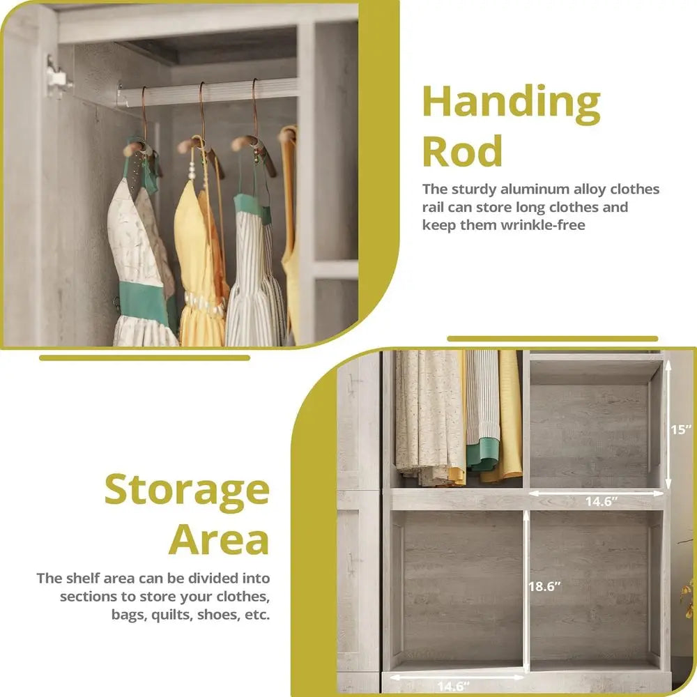 RBXC Rustic Wooden Tall Wardrobe With Hanging Rod And Doors