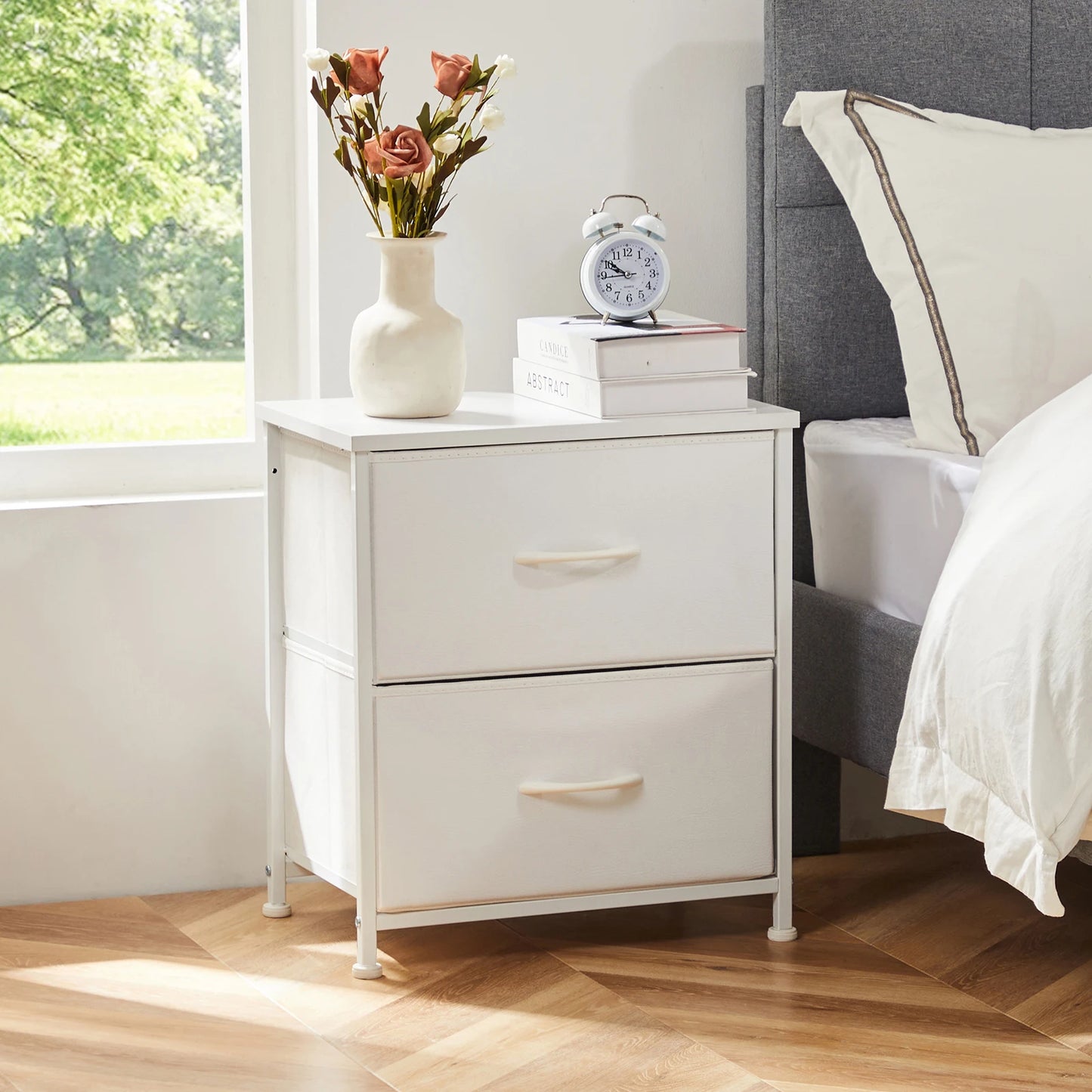 JHK Modern Nightstand With Fabric Drawers for Bedroom Storage Cabinet Furniture Multipurpose