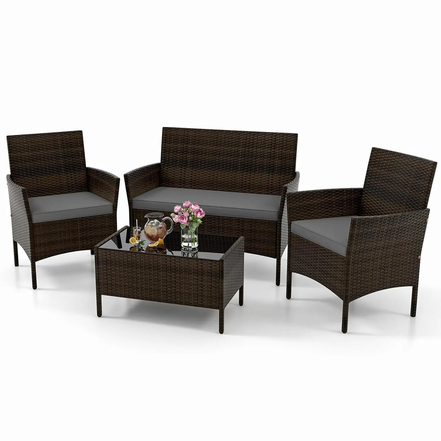 Outdoor Rattan Patio Furniture Set 4 Piece Wicker Conversation Set