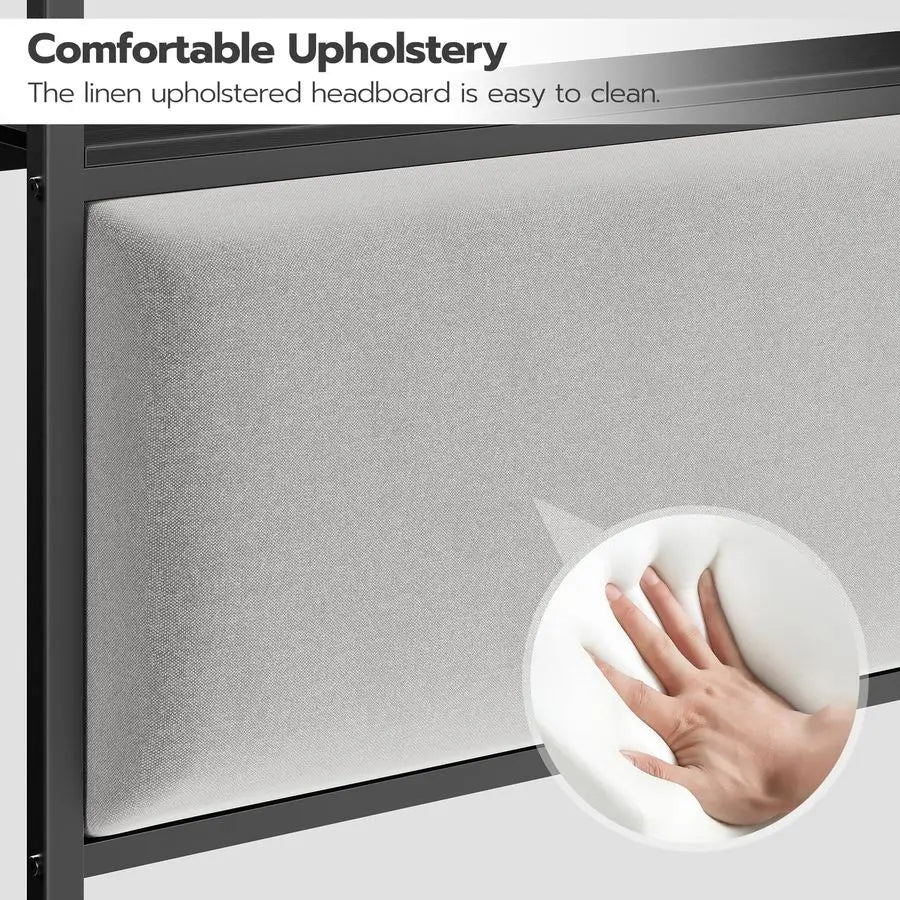 Upholstered Headboard With Storage And Charging Station LED Lights