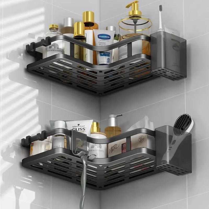 Double Layer Stainless Steel Corner Shelf No Drilling Wall Mount