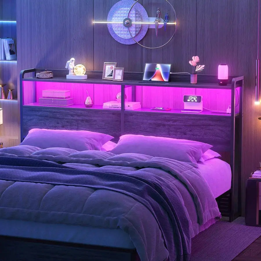 Headboard With USB Ports And LED Lighting For Bed Frame