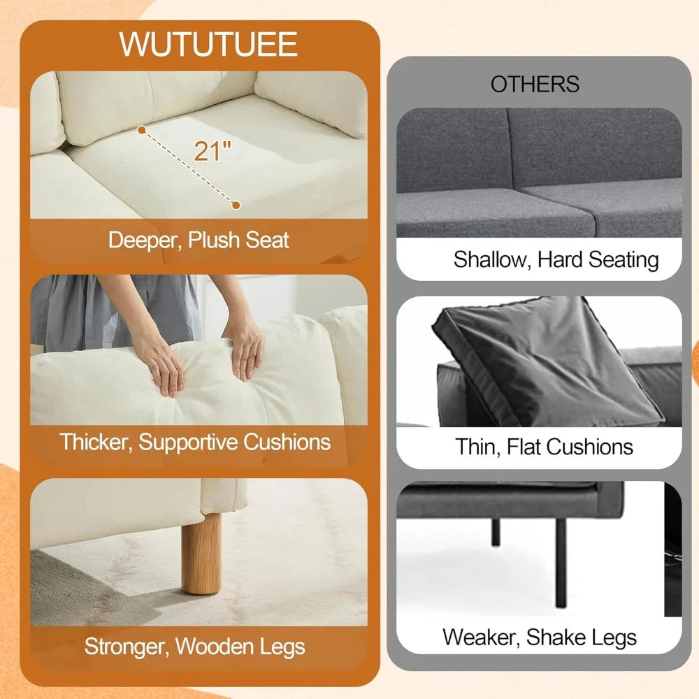 Chenille Loveseat Sofa Modern Upholstered Couch with Armrest Pillows