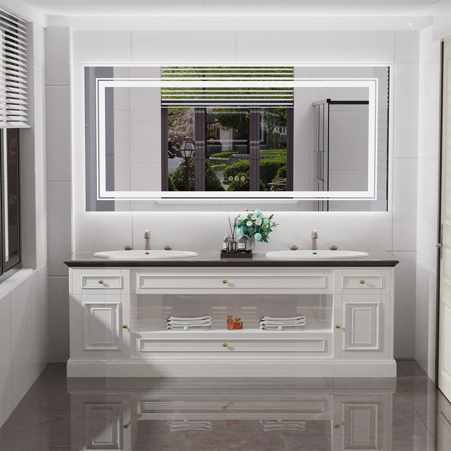 Backlit LED Bathroom Mirror Dual Lights Anti Fog Touch Dimmable