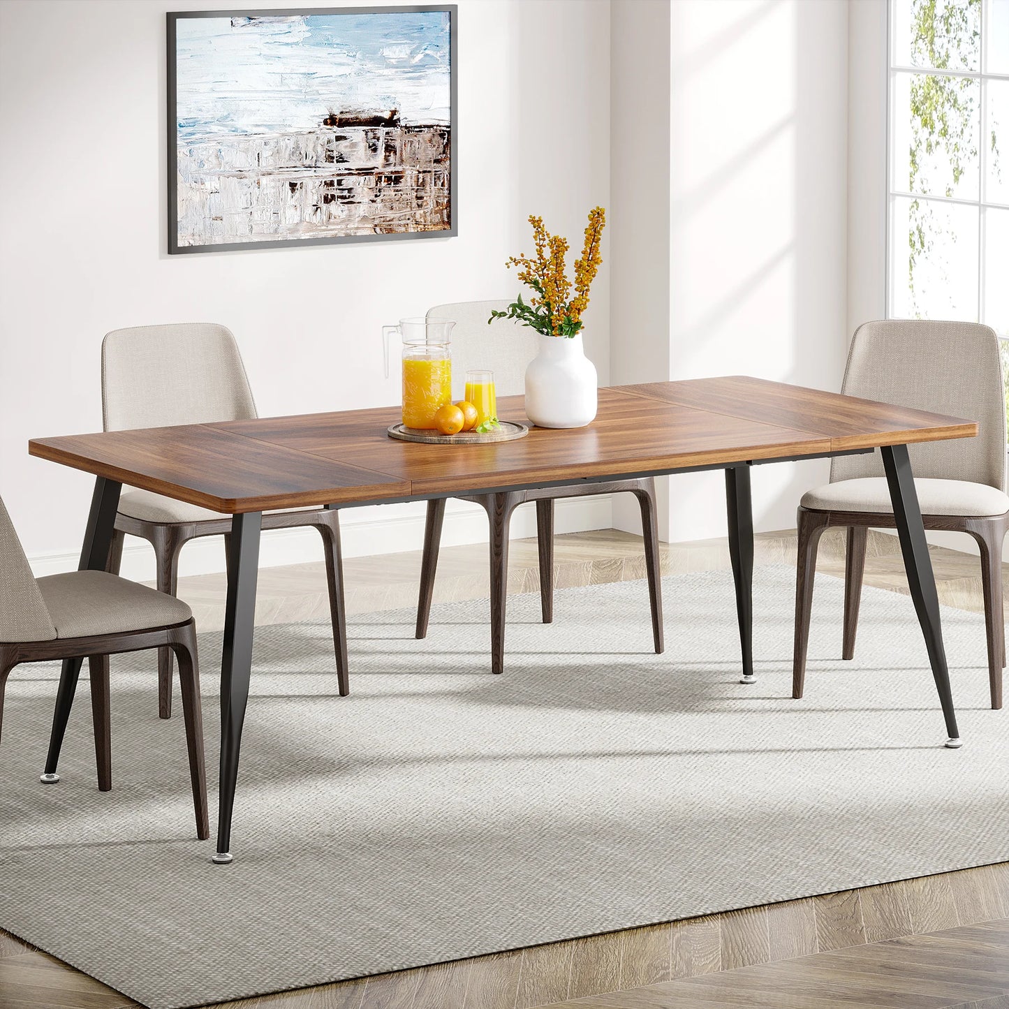 Tribesigns Dining Table Rustic Industrial Modern Faux Wood Metal Legs