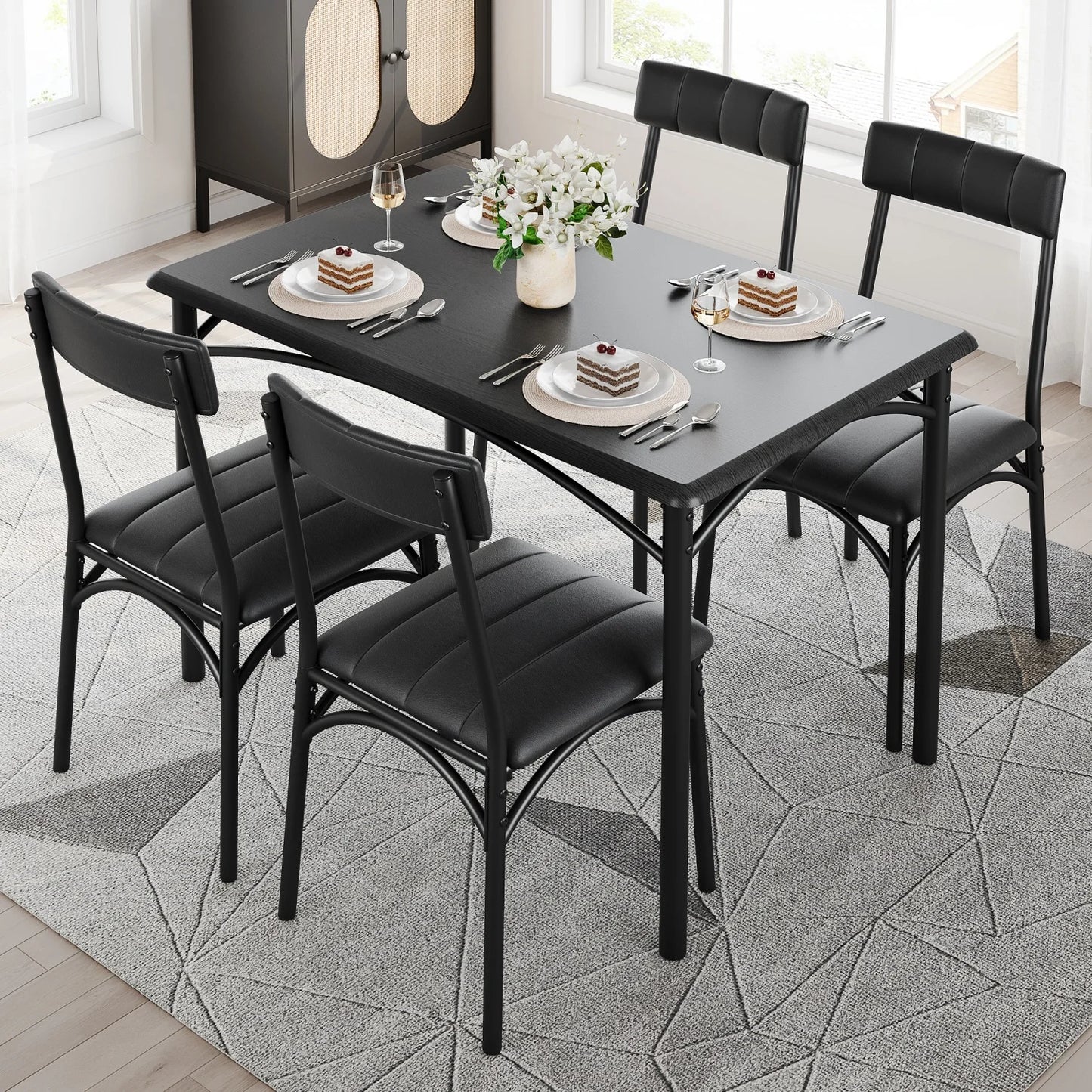 HiMISS Dining Room Set For Four With Upholstered Chairs