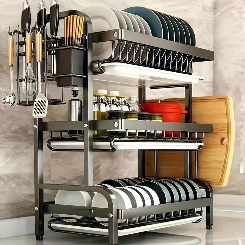 Three Tier Space Saving Kitchen Dish Rack For All Tableware