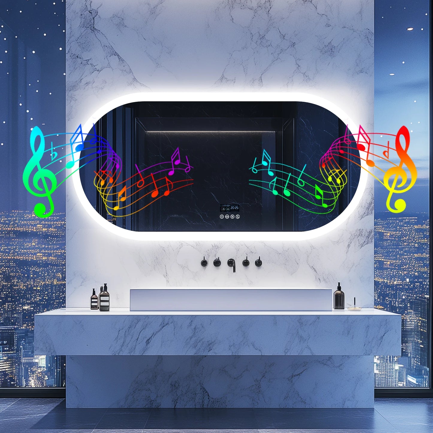 LED Oval Wall Mount Bathroom Mirror With Bluetooth Speaker