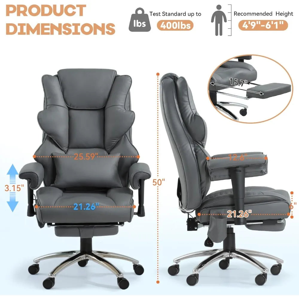 Ergonomic Heated Office Chair With Reclining High Back Leather