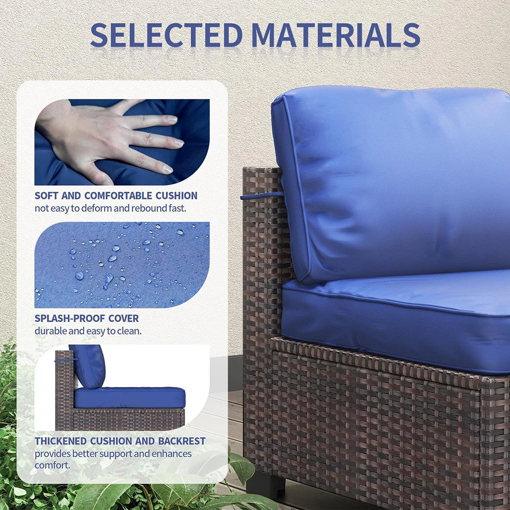 HiMISS 7 Piece PE Rattan Patio Set With Cushions And Glass Coffee Table
