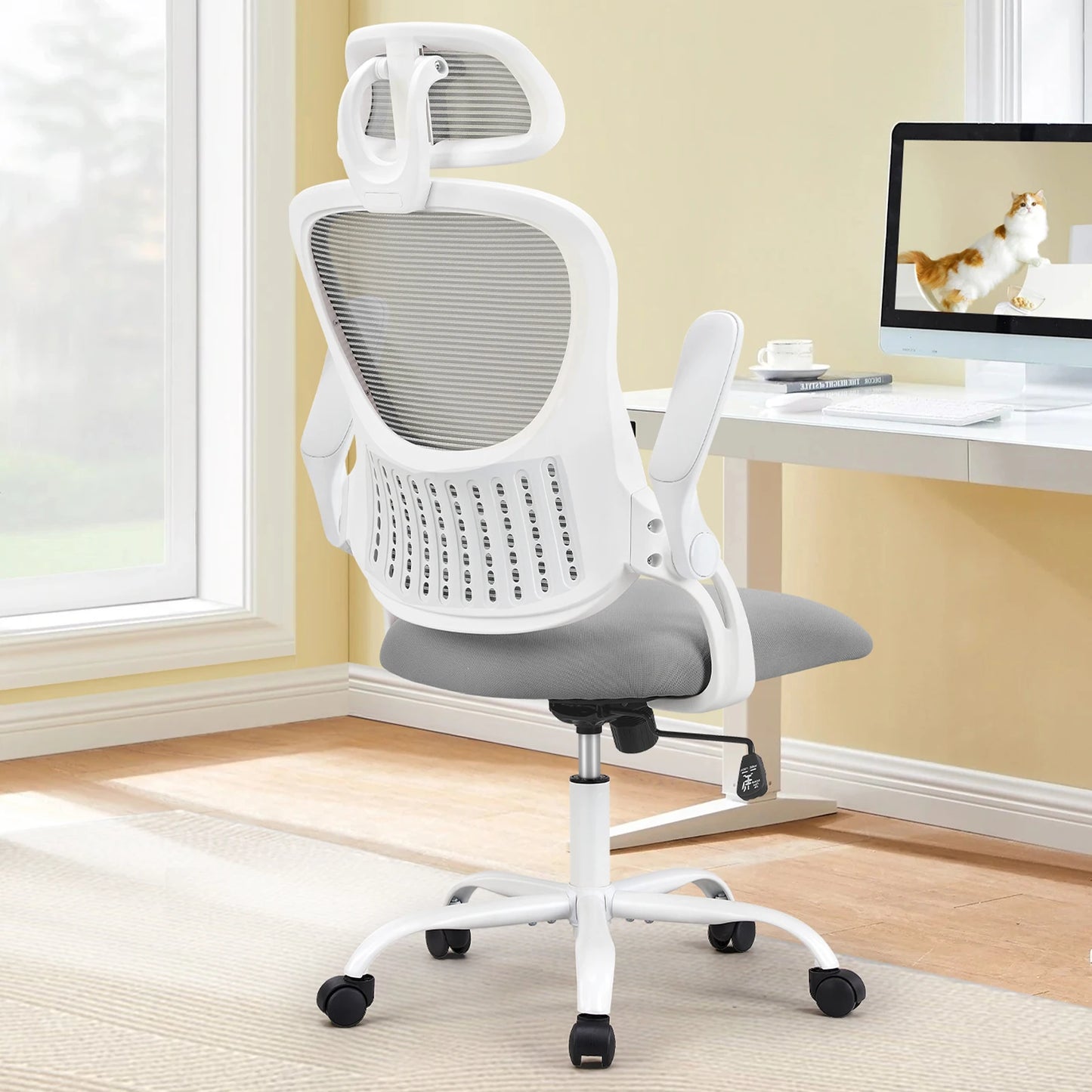 JHKErgonomics Mesh Ergonomic Office Chair With Flip Up Arms Lumbar Support
