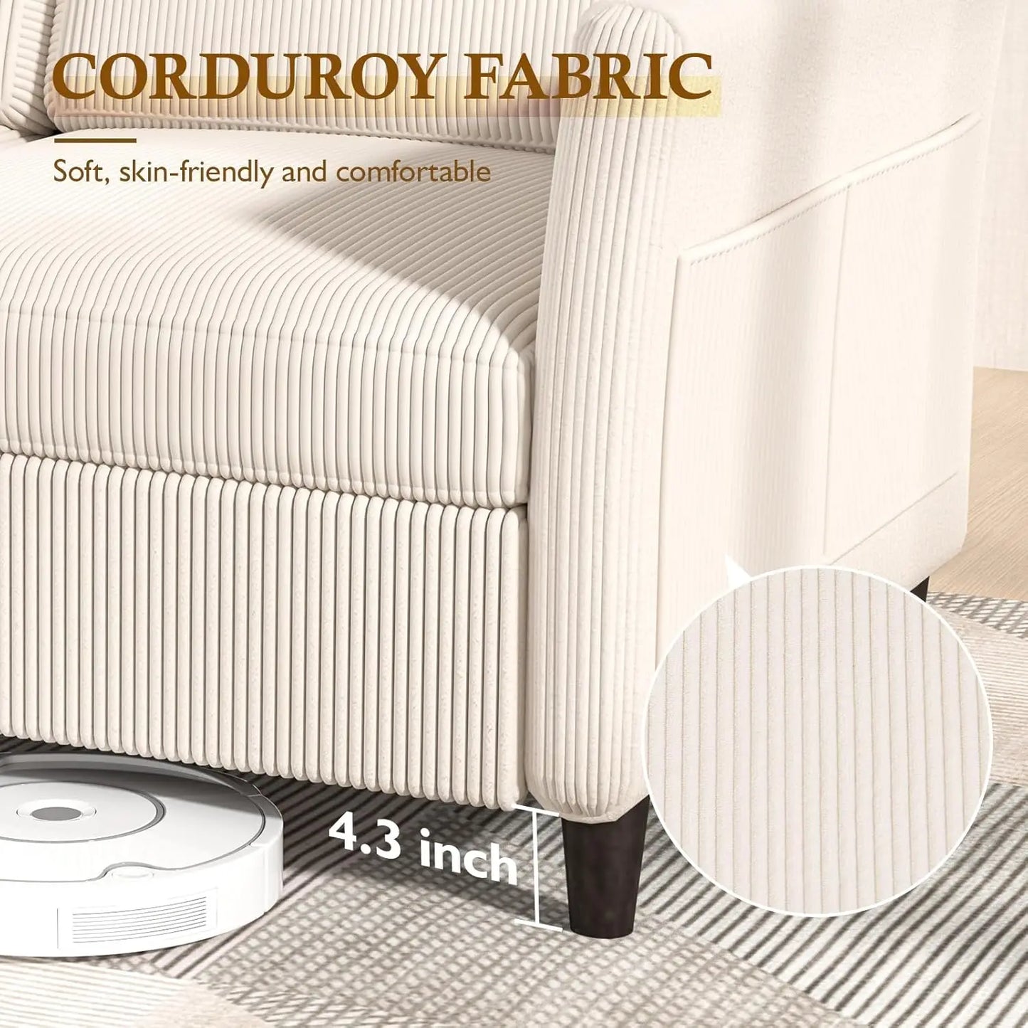 CHENGWEI Corduroy Loveseat Sofa Modern Two Seater Living Room