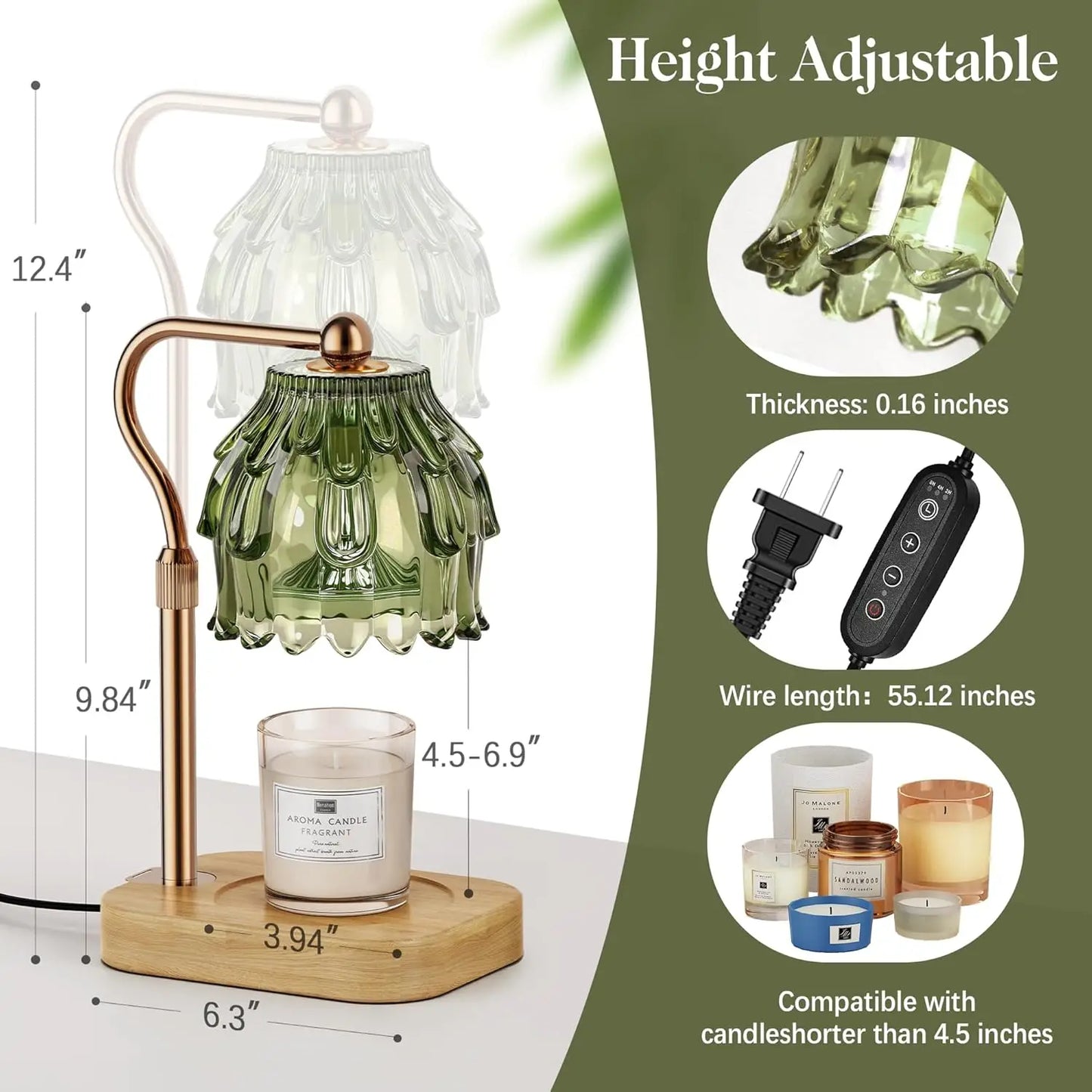 Timer Dimmable Candle Warmer Lamp With Adjustable Height